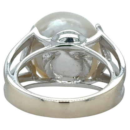 Large 15mm Baroque Pearl Ring 18K White Gold 13.4g Size 7
