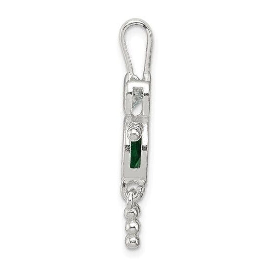 Sterling Silver Rhodium-plated CZ and Birthstone Green May Glass Boy Pendant