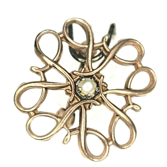 VINTAGE PEARL FILIGREE PIN / BROOCH REAL SOLID 10 K GOLD 1.6 g