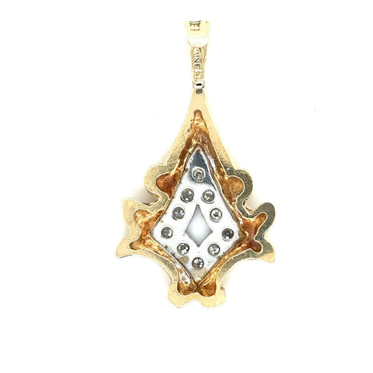 Vintage .10ct Diamond Pendant Real Solid 14k Yellow Gold 4.1g