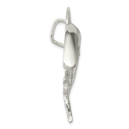 Sterling Silver Polished and Textured Shark Chain Slide Pendant