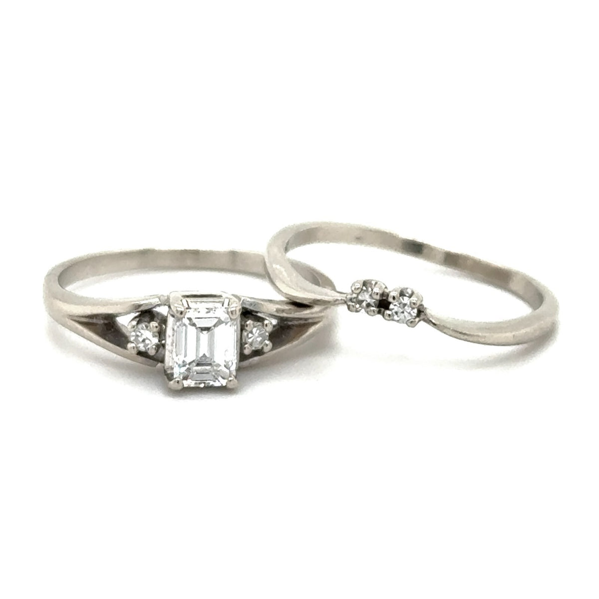 1/3+ ctw Diamond Bridal Wedding Ring Set 14k White Gold 4.1g Size 7
