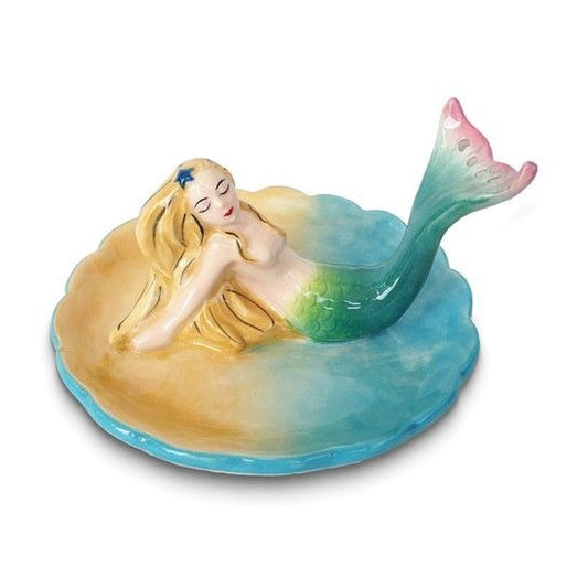 Hand-Painted Mermaid Ceramic Ring Holder 2.75 X 5 Inches