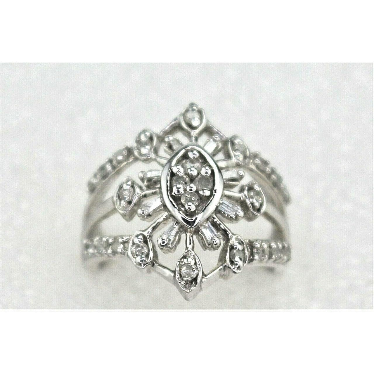 1/2 ct Diamond Cluster Cocktail Ring 10k White Gold 5.1 g Size 8