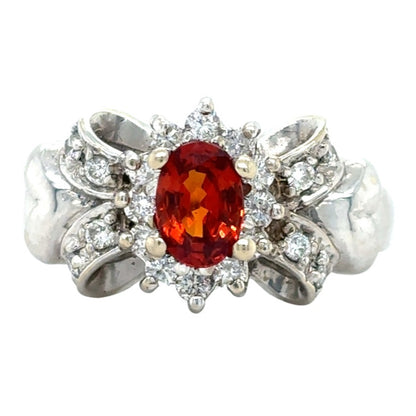 Spessarite Garnet & Diamond 14k White Gold Ring 4.3g Size 6.5