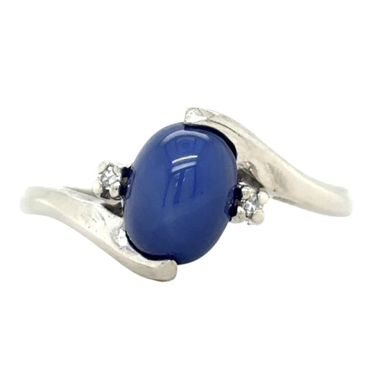 14k White Gold Star Sapphire Solitaire Diamond Size 8.5 Ring 2.4g