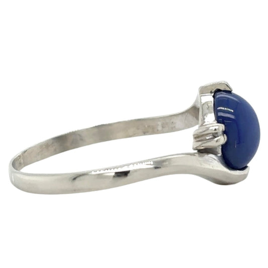 14k White Gold Star Sapphire Solitaire Diamond Size 8.5 Ring 2.4g