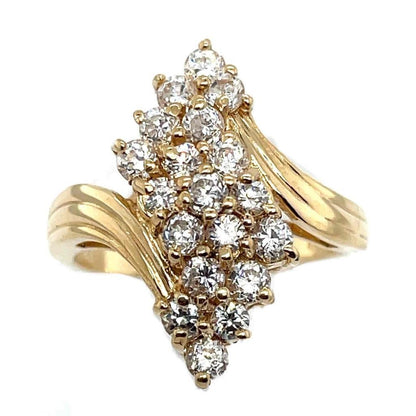 14K Yellow Gold Cubic Zirconia Cluster Ring Size 6.75 5.7g