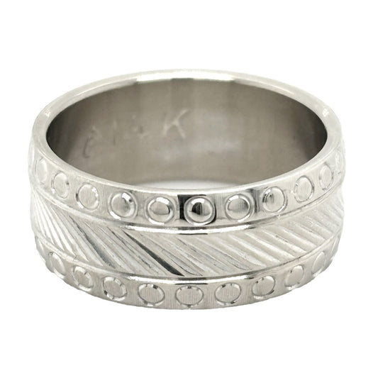 6.9 mm Etched Wedding Band 14k White Gold 5.0g Size 4.5