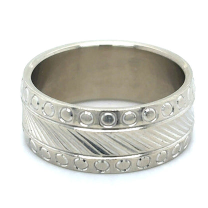 6.9 mm Etched Wedding Band 14k White Gold 5.0g Size 4.5