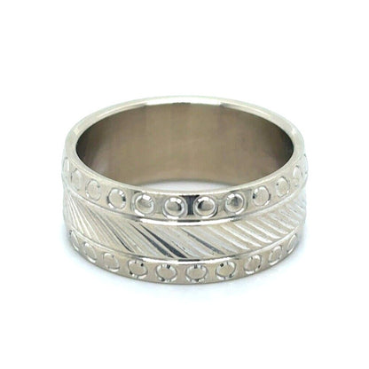 6.9 mm Etched Wedding Band 14k White Gold 5.0g Size 4.5