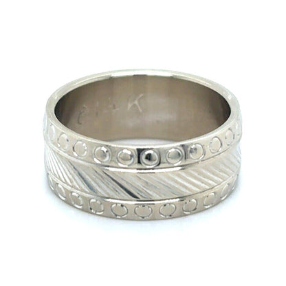 6.9 mm Etched Wedding Band 14k White Gold 5.0g Size 4.5