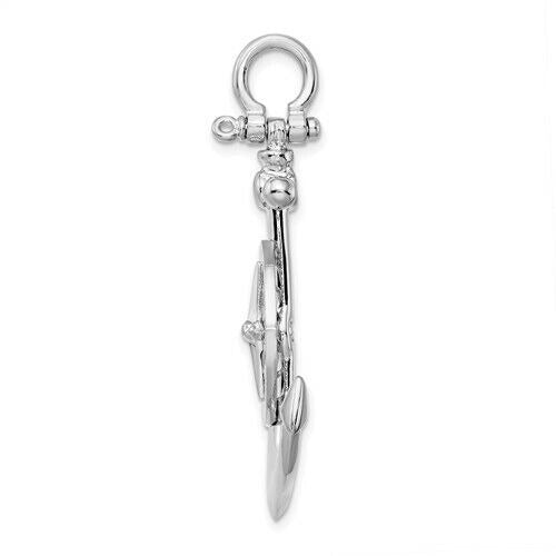 Sterling Silver Rhodium-Plated Polished 3D Large Anchor with Compass Pendant