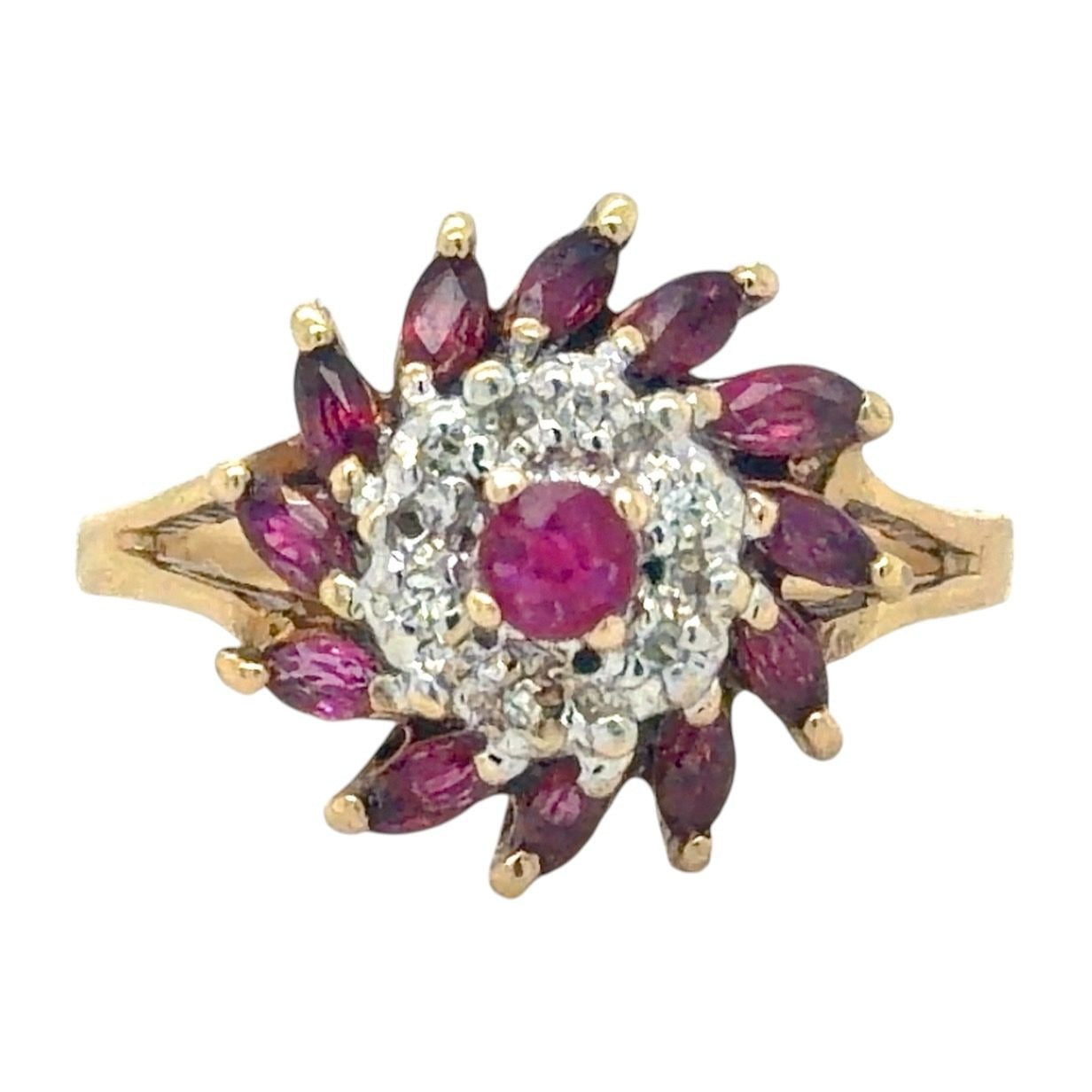 Ruby & Diamond Cluster 10k Yellow Gold Ring 2.7g Size 6