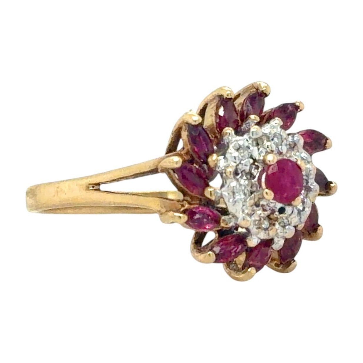 Ruby & Diamond Cluster 10k Yellow Gold Ring 2.7g Size 6