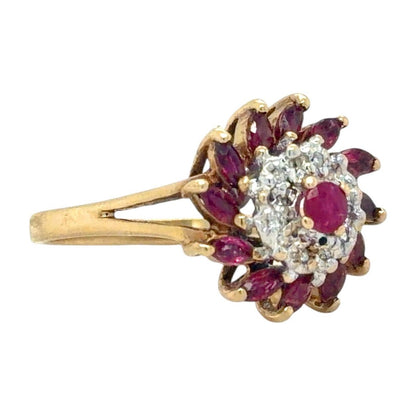 Ruby & Diamond Cluster 10k Yellow Gold Ring 2.7g Size 6