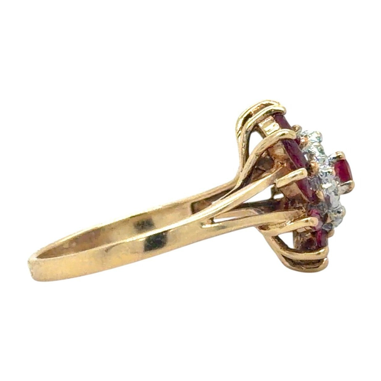 Ruby & Diamond Cluster 10k Yellow Gold Ring 2.7g Size 6