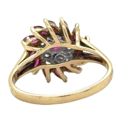 Ruby & Diamond Cluster 10k Yellow Gold Ring 2.7g Size 6