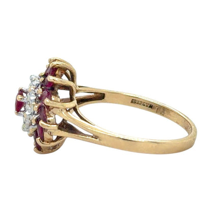 Ruby & Diamond Cluster 10k Yellow Gold Ring 2.7g Size 6