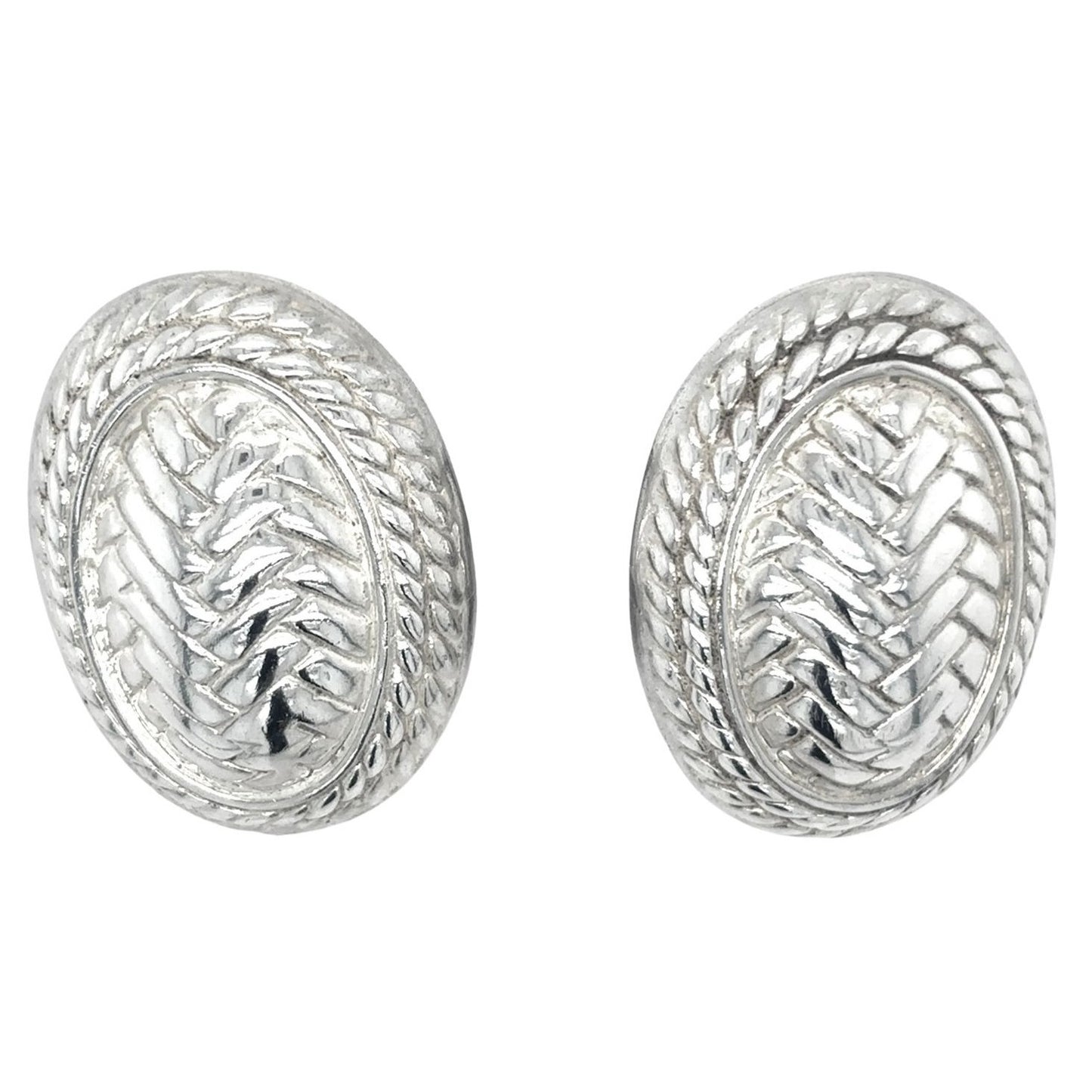 Oval Twist Woven Design Clip-on Earrings Sterling Silver 16.7g