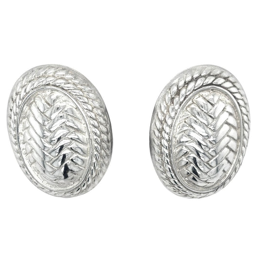 Oval Twist Woven Design Clip-on Earrings Sterling Silver 16.7g