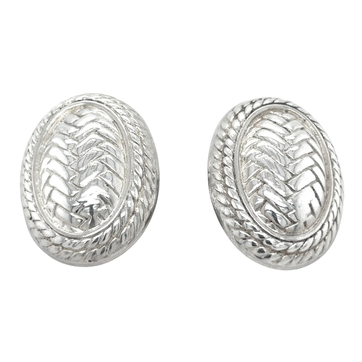 Oval Twist Woven Design Clip-on Earrings Sterling Silver 16.7g