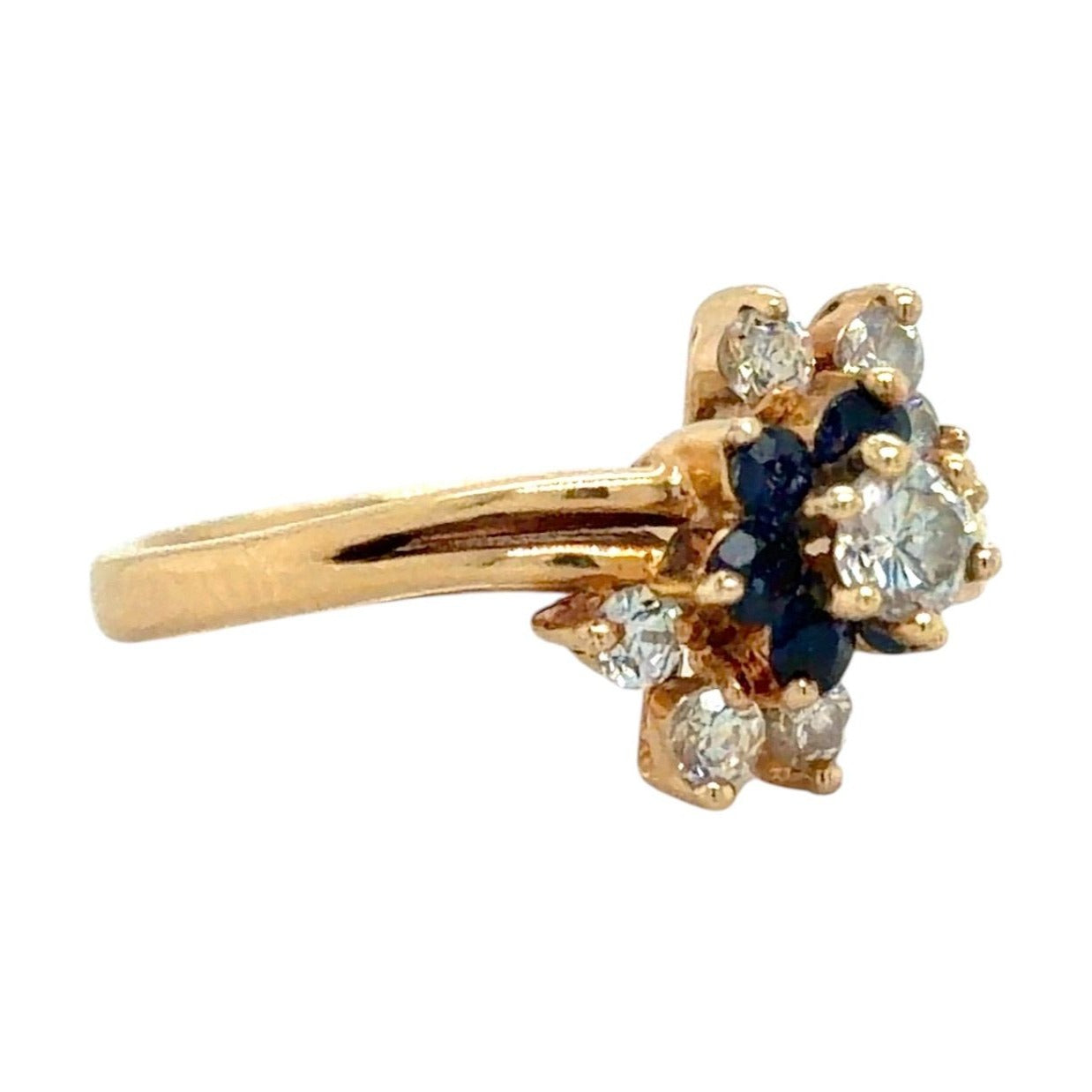 Cubic Zirconia & Sapphire Floral 14K Yellow Gold Ring 3.6g Size 6.25