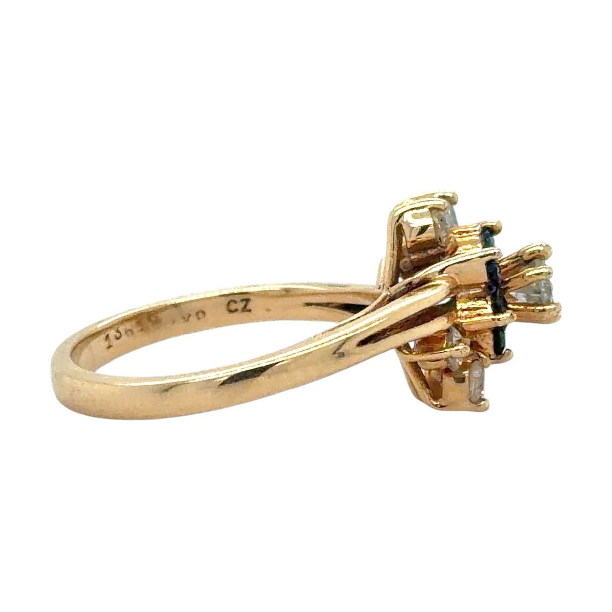 Cubic Zirconia & Sapphire Floral 14K Yellow Gold Ring 3.6g Size 6.25
