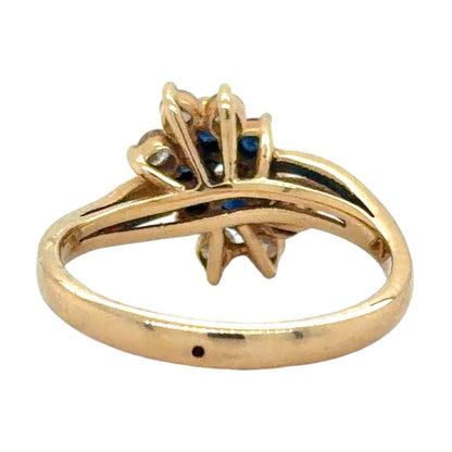 Cubic Zirconia & Sapphire Floral 14K Yellow Gold Ring 3.6g Size 6.25