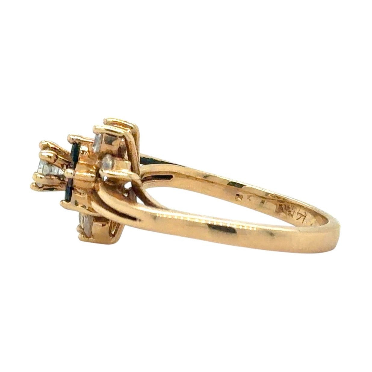 Cubic Zirconia & Sapphire Floral 14K Yellow Gold Ring 3.6g Size 6.25