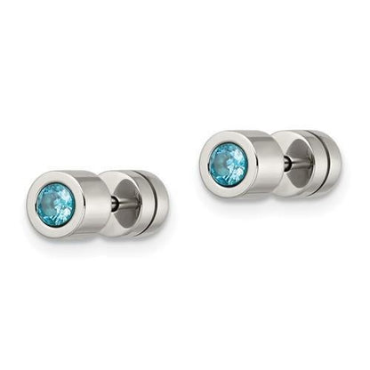 Chisel CZ March Birthstone Post Earrings Stainless Steel Polished