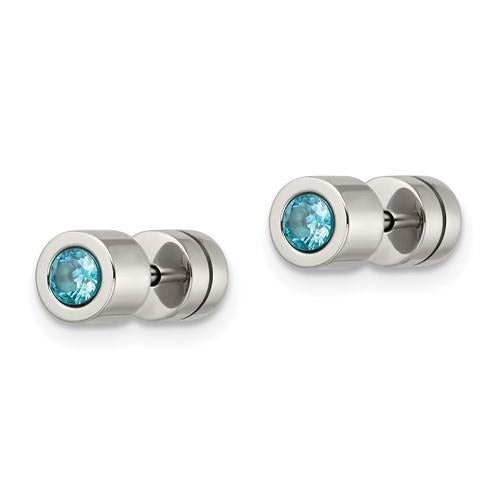 Chisel CZ March Birthstone Post Earrings Stainless Steel Polished