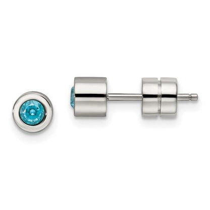 Chisel CZ March Birthstone Post Earrings Stainless Steel Polished