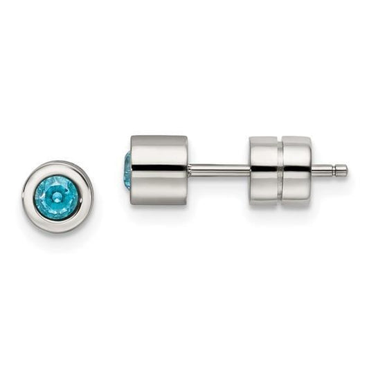 Chisel CZ March Birthstone Post Earrings Stainless Steel Polished
