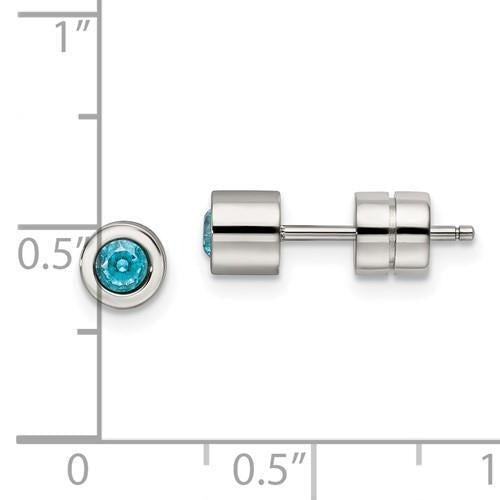 Chisel CZ March Birthstone Post Earrings Stainless Steel Polished