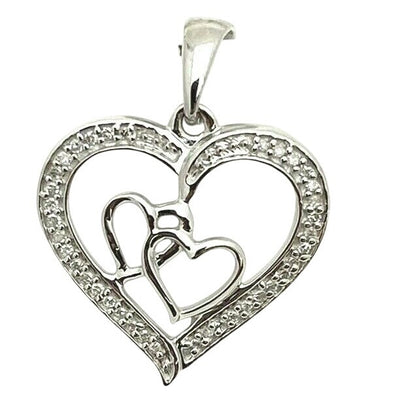 Sterling Silver 1/8 ctw Diamond Triple Heart Pendant 1.728g