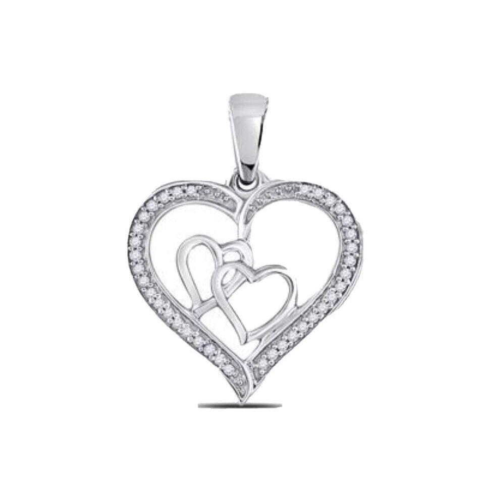 Sterling Silver 1/8 ctw Diamond Triple Heart Pendant 1.728g