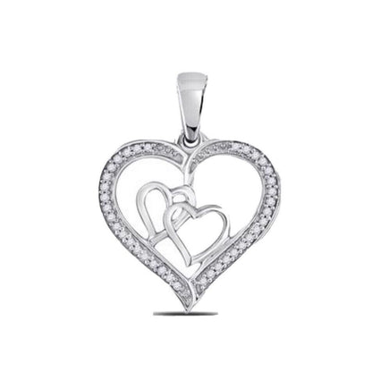 Sterling Silver 1/8 ctw Diamond Triple Heart Pendant 1.728g