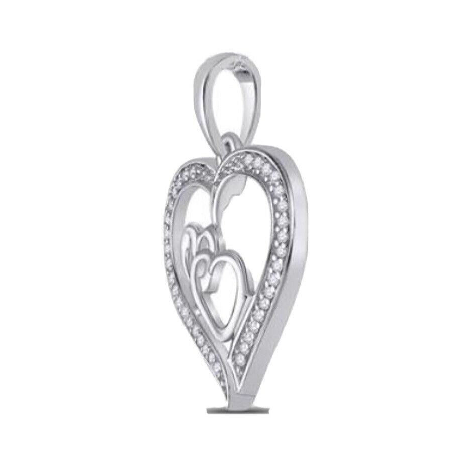 Sterling Silver 1/8 ctw Diamond Triple Heart Pendant 1.728g