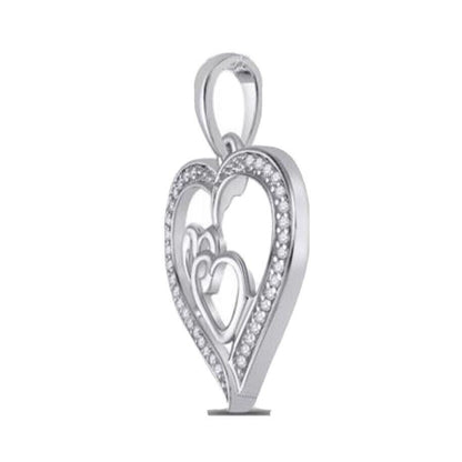 Sterling Silver 1/8 ctw Diamond Triple Heart Pendant 1.728g