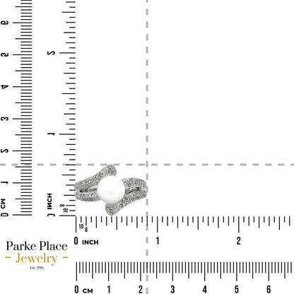14k White Gold 8mm Pearl Solitaire & 1/3ctw Diamond Accents 6.4g Size 6.25 Ring