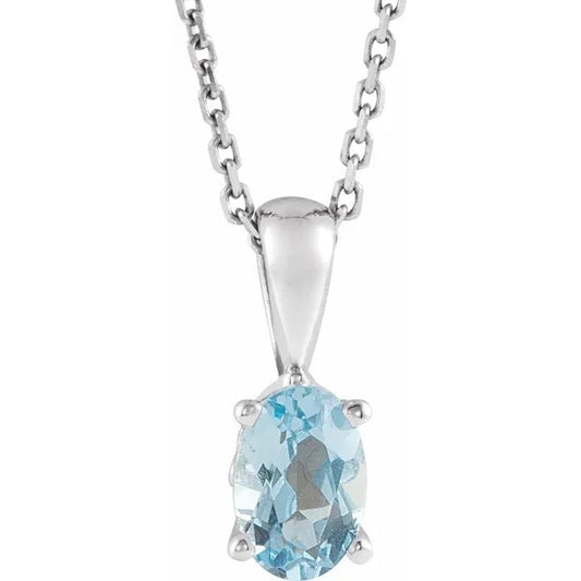 March Birthstone Natural Aquamarine 16-18" Necklace .925 Sterling Silver