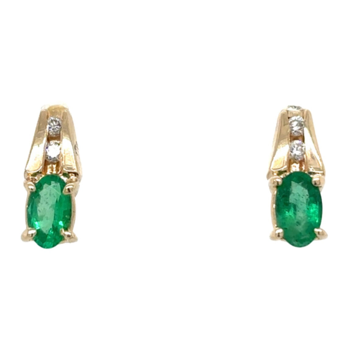 14k Yellow Gold Emerald & Diamond Earrings 1.2g