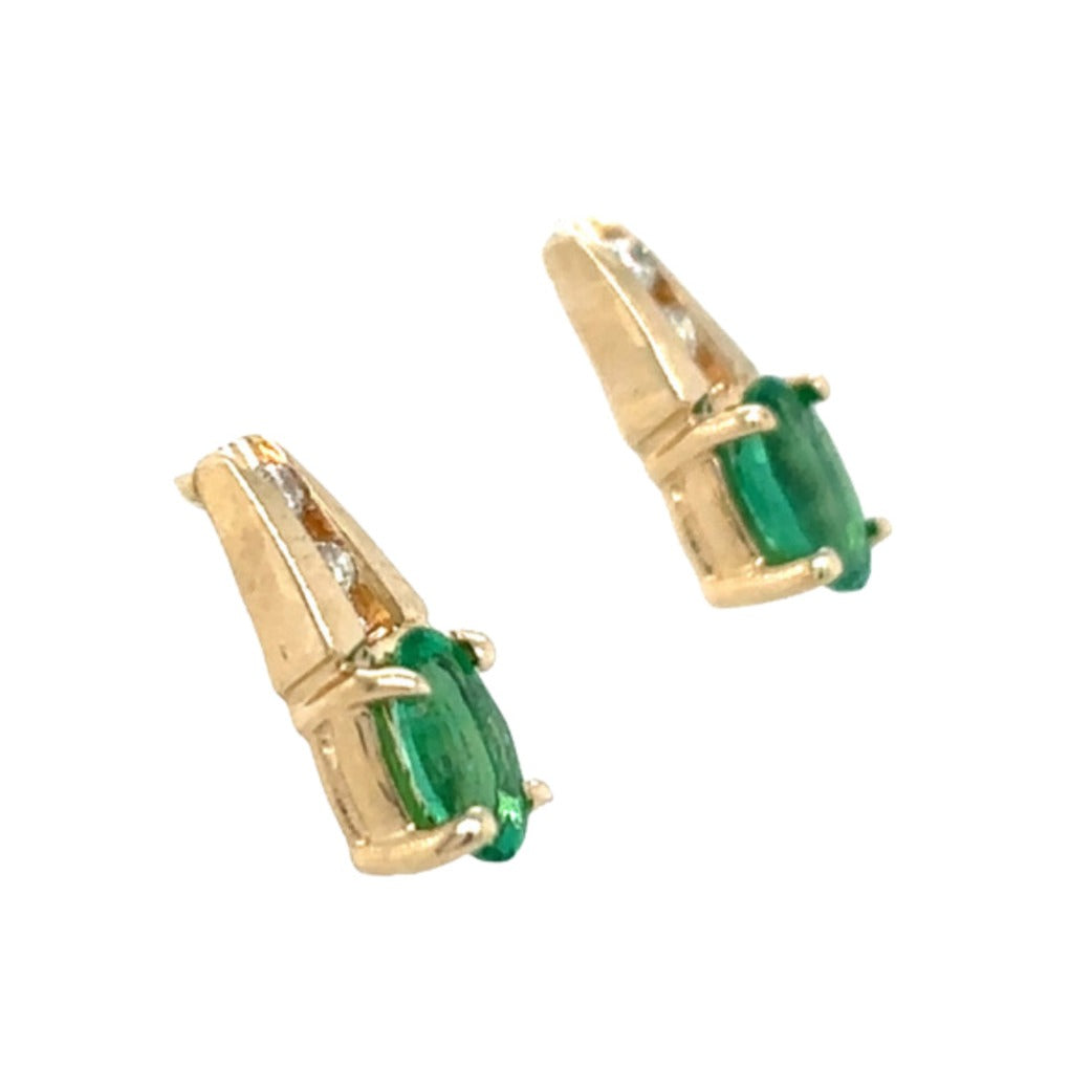 14k Yellow Gold Emerald & Diamond Earrings 1.2g