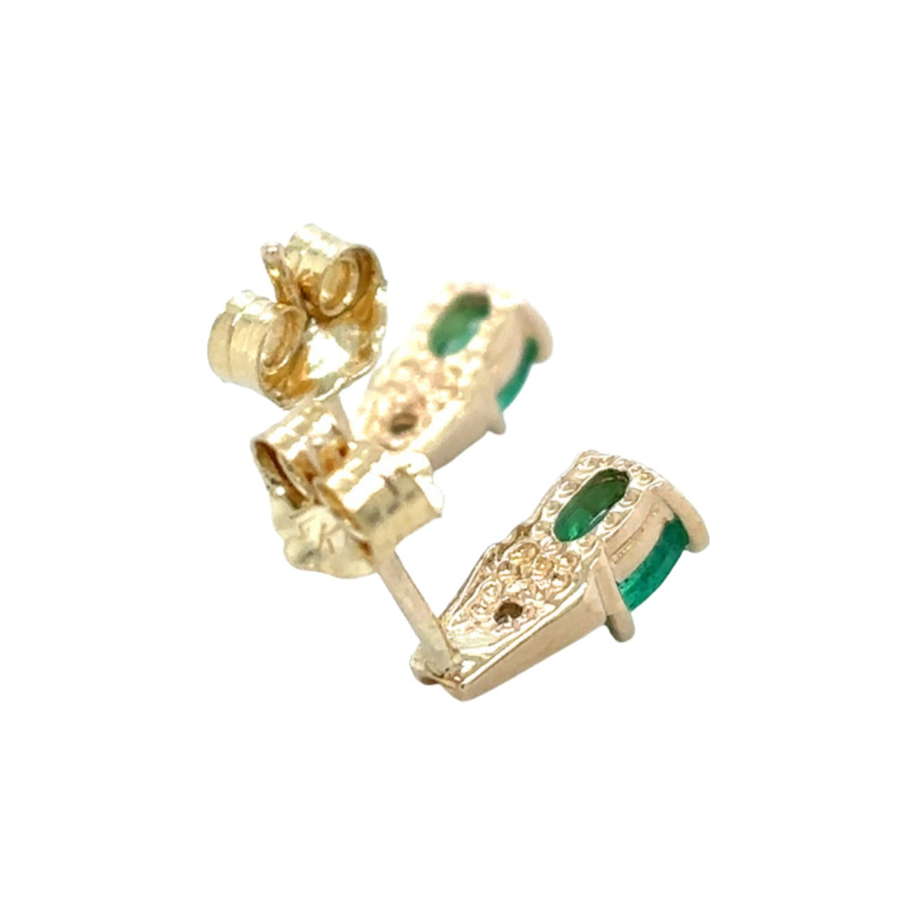 14k Yellow Gold Emerald & Diamond Earrings 1.2g