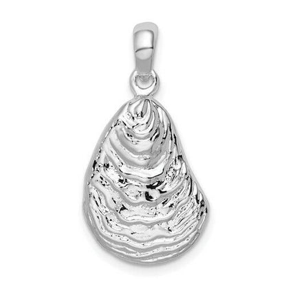 Sterling Silver Rhodium-Plated Polished Textured 3D Oyster Shell Pendant