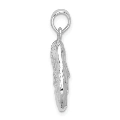Sterling Silver Rhodium-Plated Polished Textured 3D Oyster Shell Pendant
