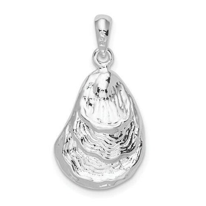 Sterling Silver Rhodium-Plated Polished Textured 3D Oyster Shell Pendant