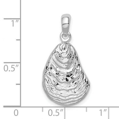 Sterling Silver Rhodium-Plated Polished Textured 3D Oyster Shell Pendant