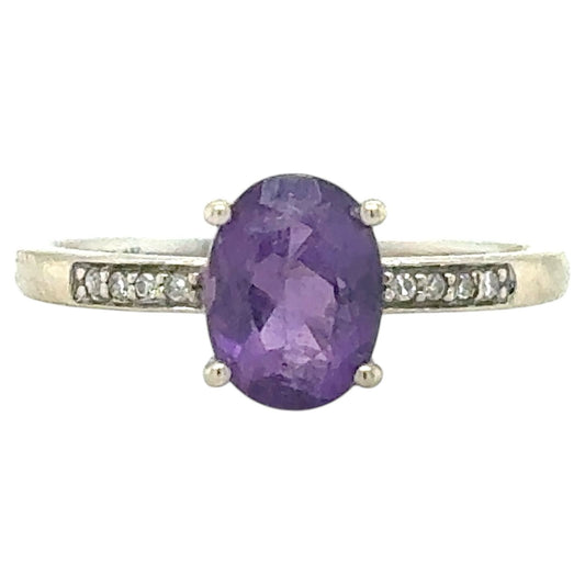 Amethyst and Diamond Accents 14k White Gold Ring 1.9g Size 7